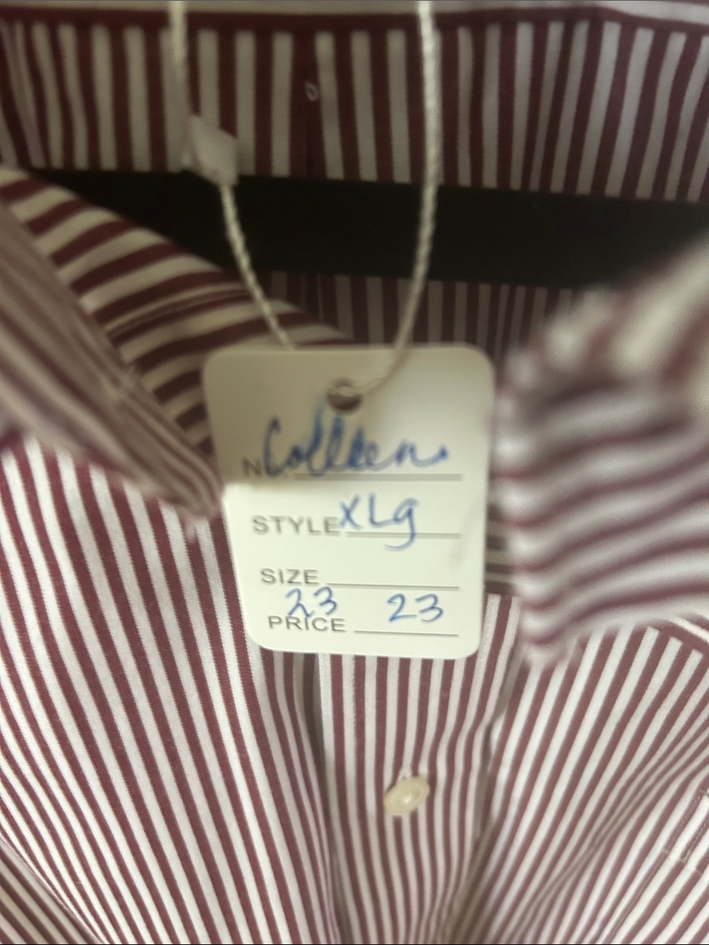 Burgundy and White Striped Ruffle-Collar  Blouse recreated from a man’s shirt - Picture 2 of 4